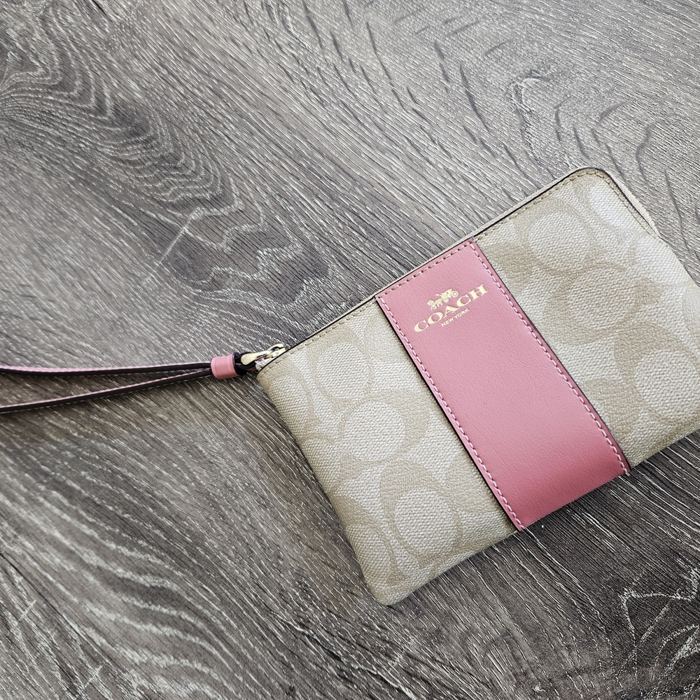 Coach Beige and Pink Signature Wristlet
